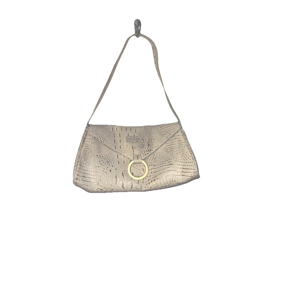 Poesis  Croc Embossed Magnetic‎ Goldtone Ring Closure Y2K Crossbody Handbag